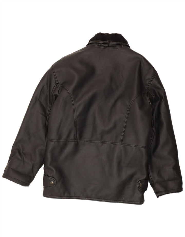 Винтажная мужская короткая дубленка IT 52 XL Черная овчина