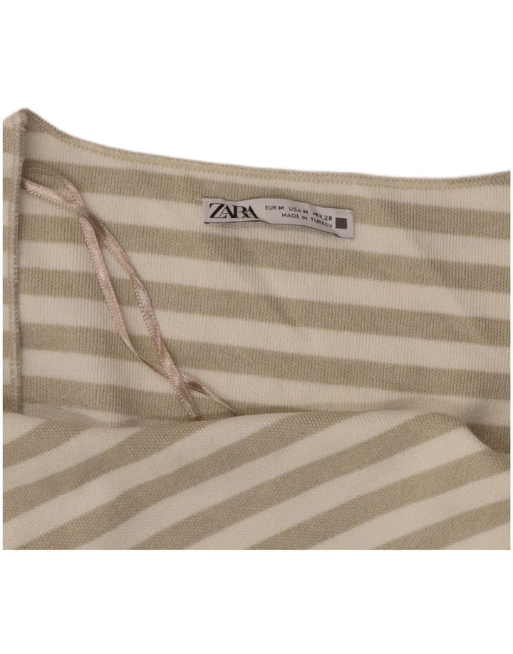 Женский укороченный топ ZARA UK 12, средний цвет в белую полоску