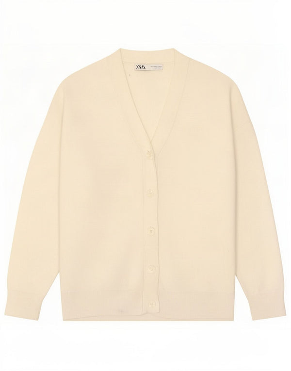Женский свитер-кардиган оверсайз Zara UK 10, маленький, из вискозы кремового цвета
