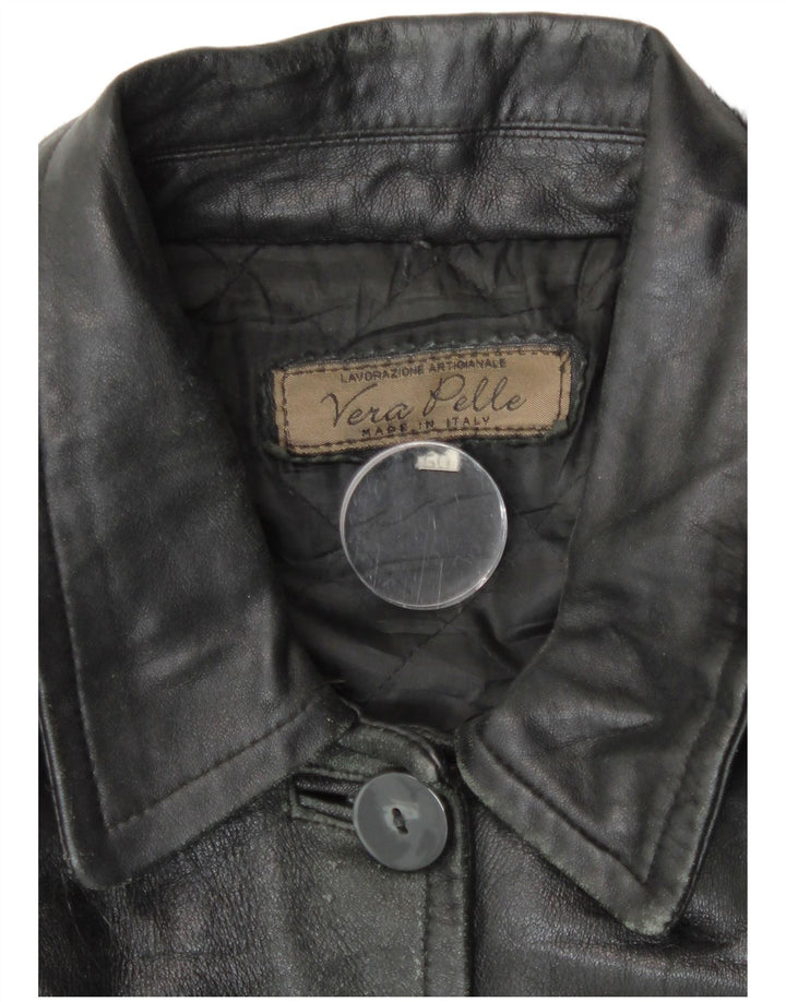 Винтажное женское кожаное пальто с капюшоном IT 50 XL, черное кожаное