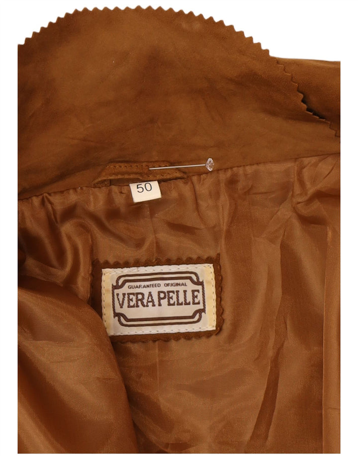 Винтажное женское замшевое пальто оверсайз IT 50 XL Коричневое кожаное