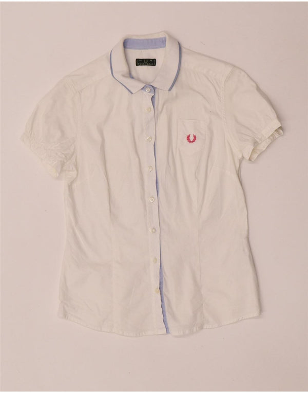 Женская рубашка стандартного кроя с коротким рукавом Fred Perry UK 12, средний белый хлопок