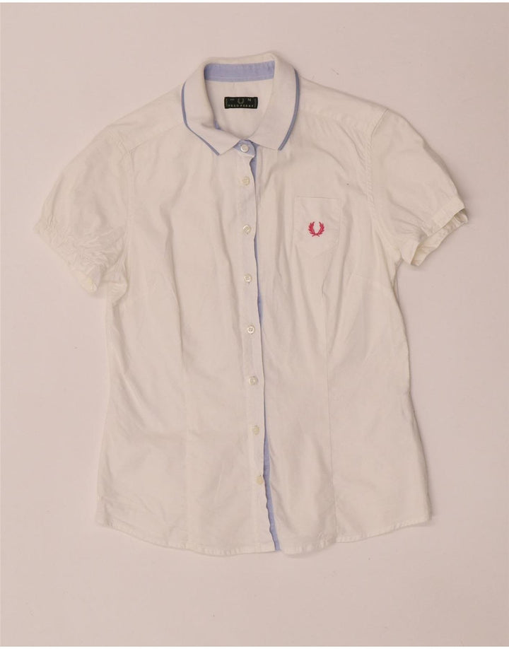 Женская рубашка стандартного кроя с коротким рукавом Fred Perry UK 12, средний белый хлопок
