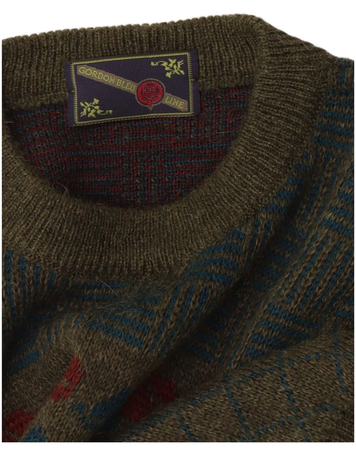 Винтажный мужской джемпер с круглым вырезом, свитер среднего цвета хаки с цветочным принтом