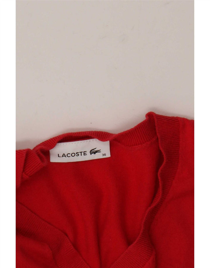 Женский джемпер с v-образным вырезом Lacoste, размер 36, маленький красный