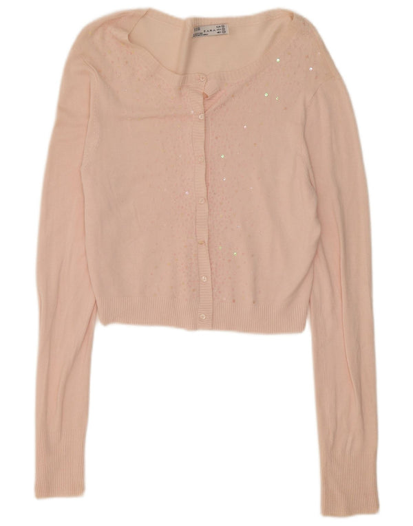 Женский укороченный кардиган Zara UK 12, средний розовый вискоза