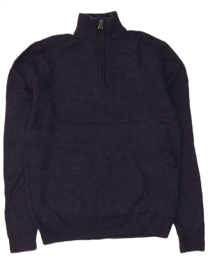 Женский джемпер с воротником на молнии Superdry UK 14, средний темно-синий, шерсть