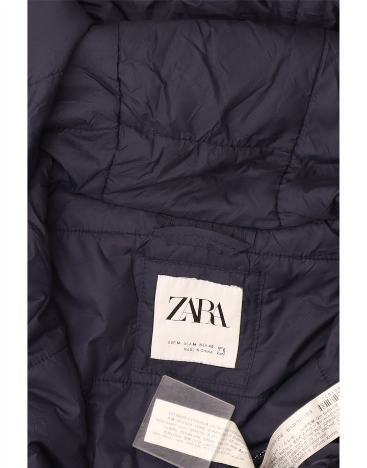 Мужская стеганая куртка с капюшоном Zara UK 38, средний темно-синий нейлон
