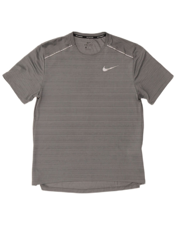 Nike Mens Dri Fit T-Shirt Top Medium Grey Striped Polyester