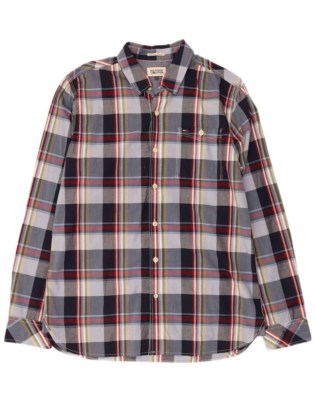 Мужская рубашка Tommy Hilfiger, большая темно-синяя клетка в клетку, хлопок