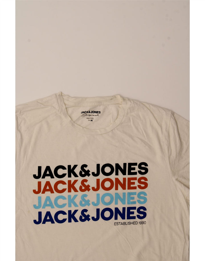 JACK & JONES Mens Graphic T-Shirt Top Medium Off White Cotton Vintage Jack & Jones and Second-Hand Jack & Jones from Messina Hembry 