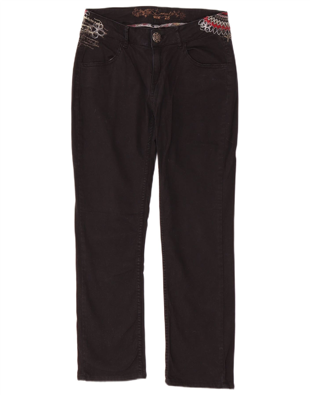 DESIGUAL Женские прямые повседневные брюки W28 L26, черные хлопковые