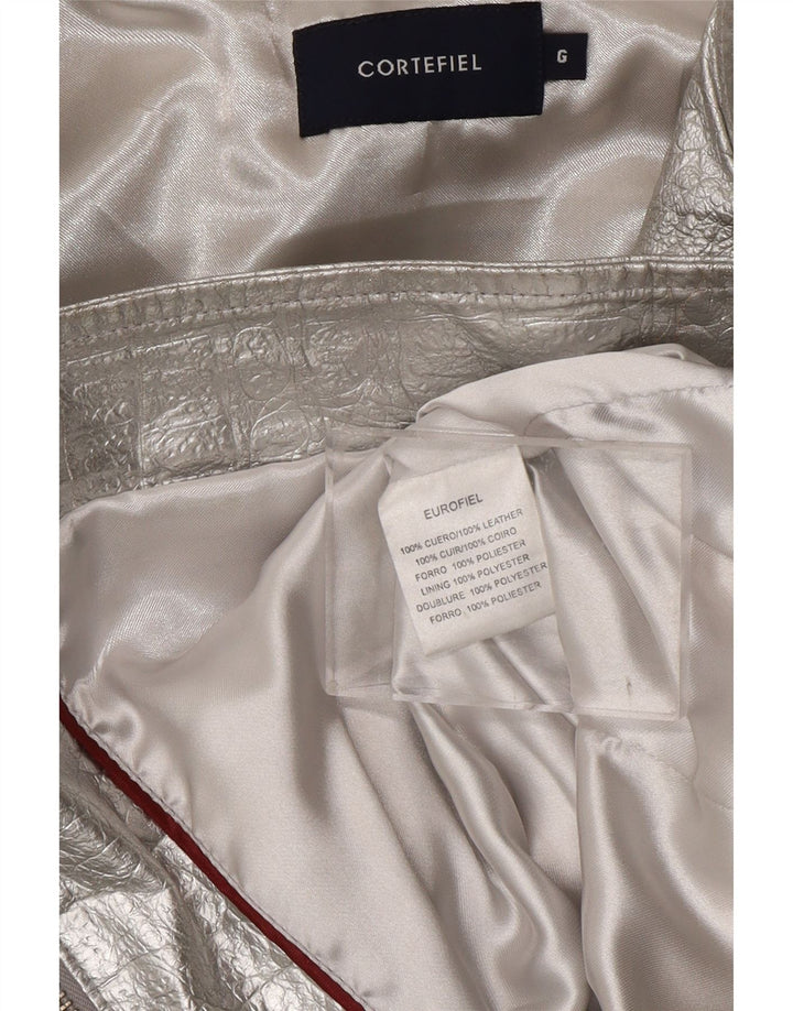 CORTEFIEL Женская кожаная куртка UK 12 Medium Silver Leather