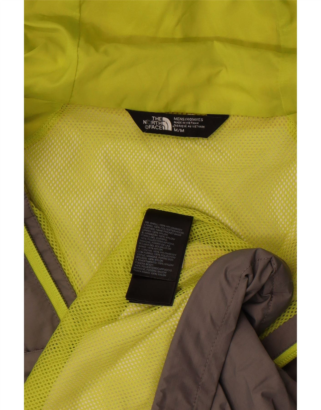 Мужская дождевик с капюшоном The North Face UK 38, нейлон среднего серого цвета с цветными блоками