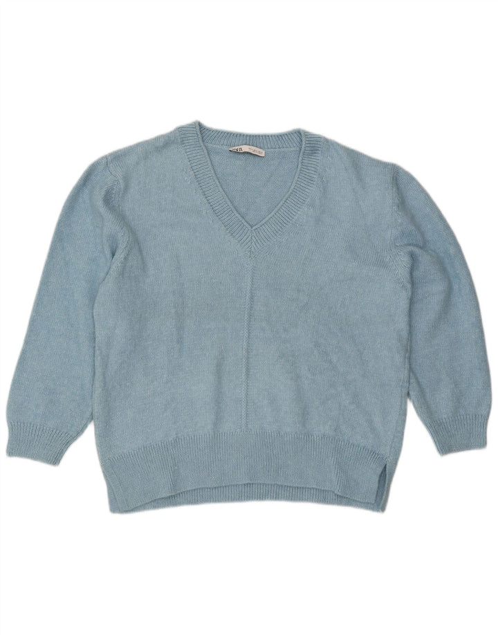 Женский свободный джемпер с v-образным вырезом Zara UK 18 XL, синий