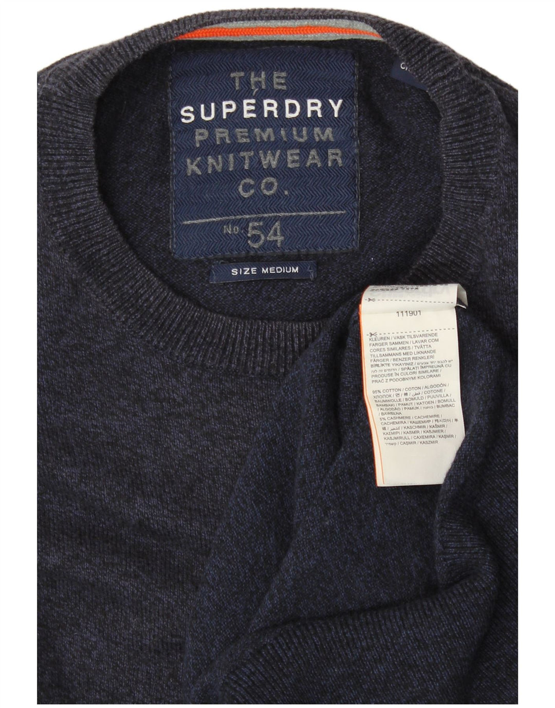 SUPERDRY Мужской джемпер с круглым вырезом, свитер среднего размера, темно-синий, хлопок