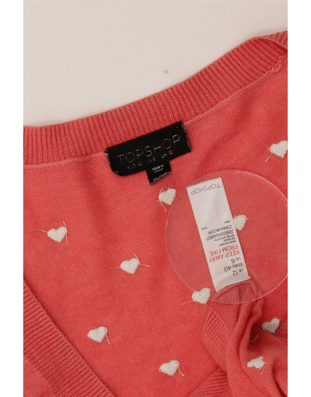 Женский кардиган с абстрактным узором Topshop UK 12, средний размер, розовое сердце