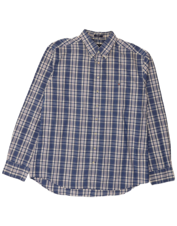 Мужская рубашка Gant, размер 45/46, 18, 2XL, синяя клетка, хлопок