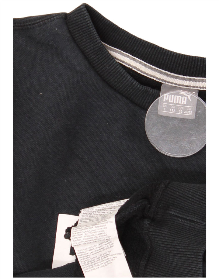 Укороченный свитшот с рисунком Puma для девочек 11–12 лет, черный полиэстер