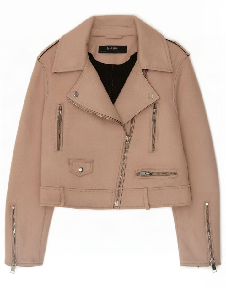 Женская укороченная байкерская куртка Zara UK 14, большой розовый полиэстер