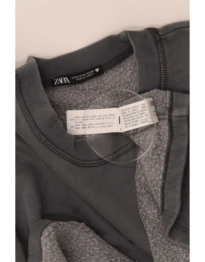 Женский укороченный свитшот оверсайз Zara UK 14, хлопковый средний серый цвет