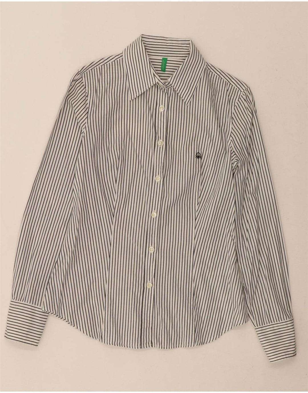 BENETTON Womens Shirt UK 10 Small White Striped Cotton Vintage Benetton and Second-Hand Benetton from Messina Hembry 