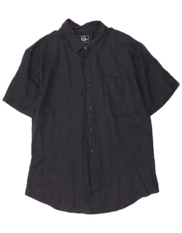 Coast Mens Short Sleeve Shirt 2XL Navy Blue Linen