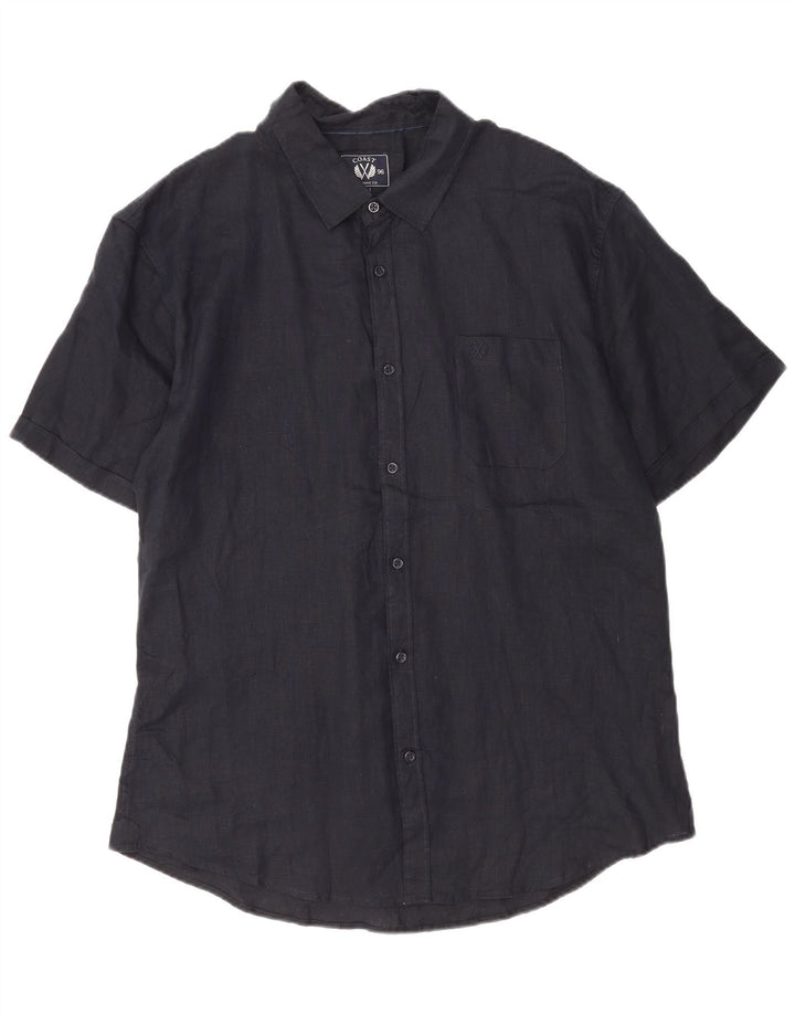Мужская рубашка Coast с коротким рукавом 2XL, темно-синяя, льняная