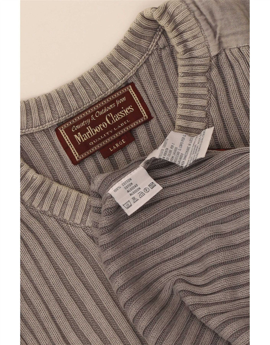 Мужской джемпер Marlboro Classics с v-образным вырезом, большой серый хлопковый свитер