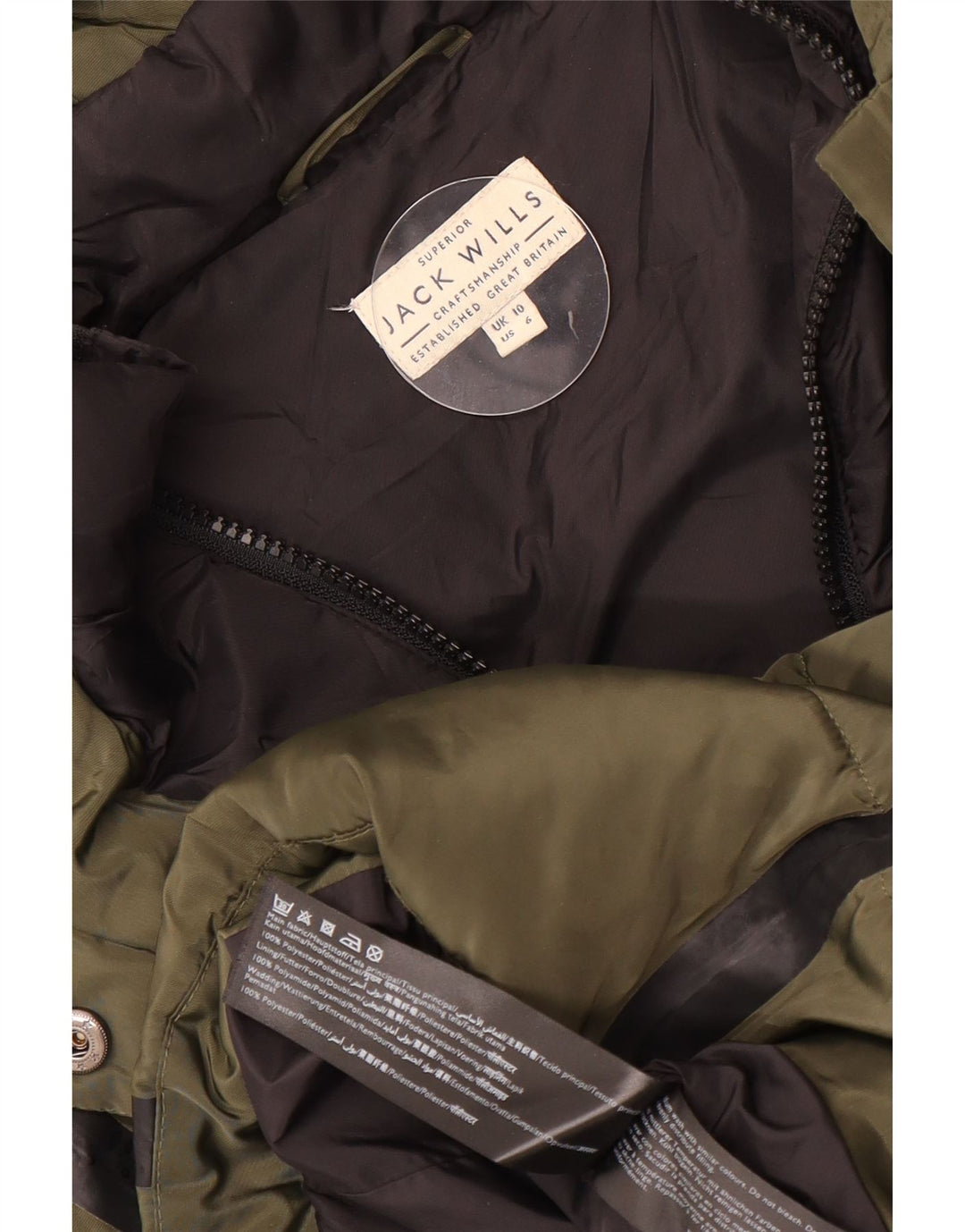 Женская стеганая куртка Jack Wills с капюшоном UK 10, маленький полиэстер в полоску цвета хаки