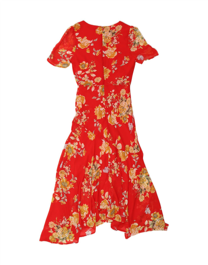 QUIZ Womens Asymmetric Maxi Dress UK 8 Small Red Floral Polyester Vintage Quiz and Second-Hand Quiz from Messina Hembry 