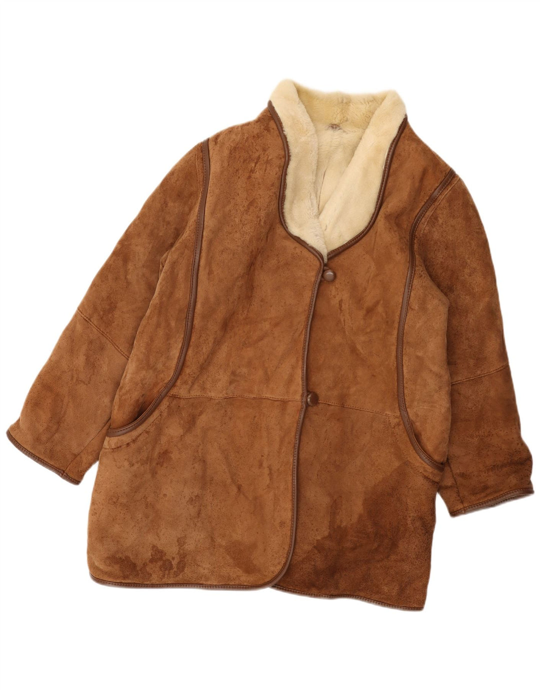 VINTAGE Женская дубленка оверсайз IT 44 Medium Brown Shearling