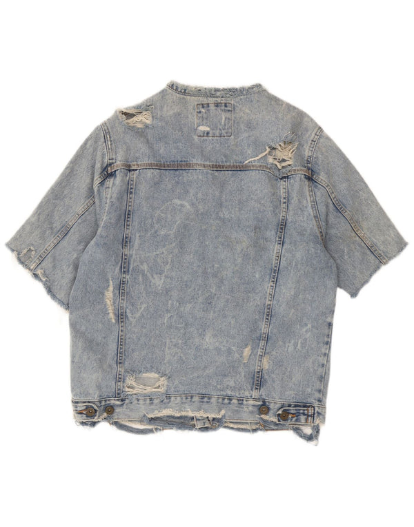 Мужская джинсовая куртка с коротким рукавом Zara UK 42 XL, синяя, хлопок