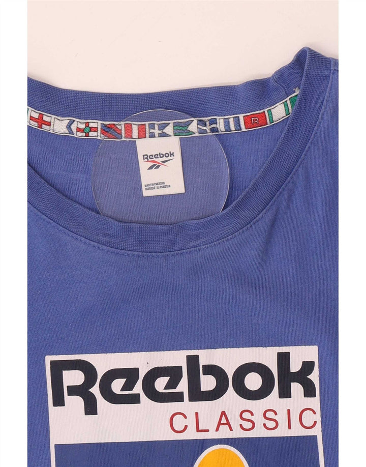Мужская футболка с рисунком Reebok, хлопковый топ среднего синего цвета