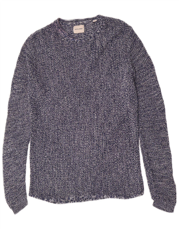 Мужской джемпер с круглым вырезом Jack & Jones, средний темно-синий хлопковый свитер