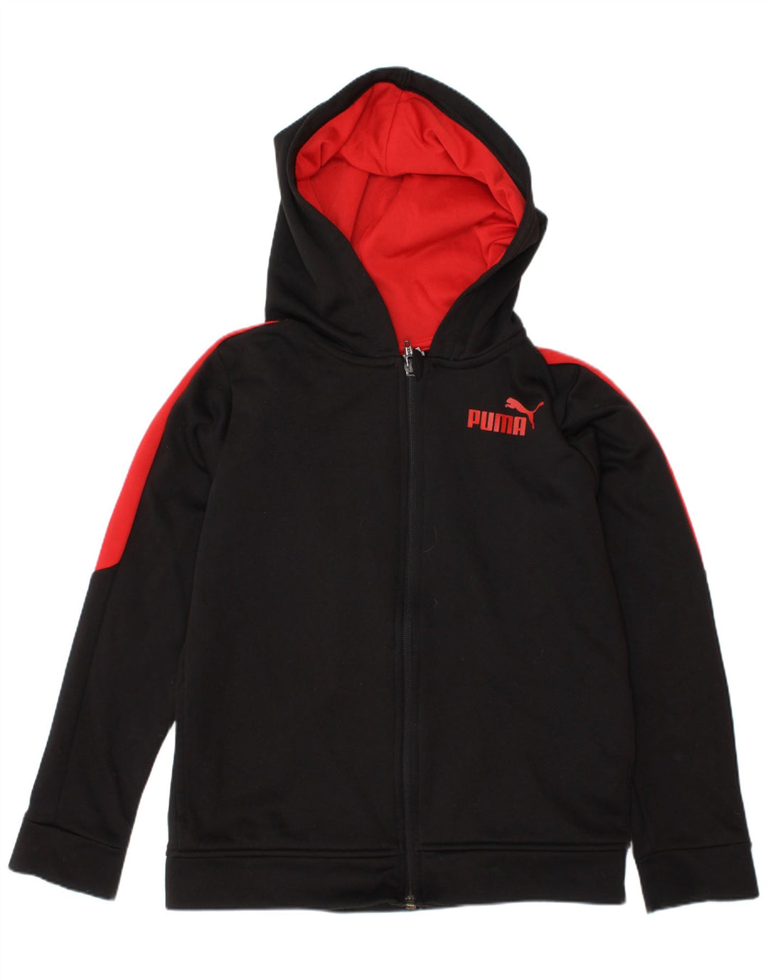 Свитер с капюшоном на молнии Puma для мальчиков 7–8 лет, черный полиэстер с цветными блоками