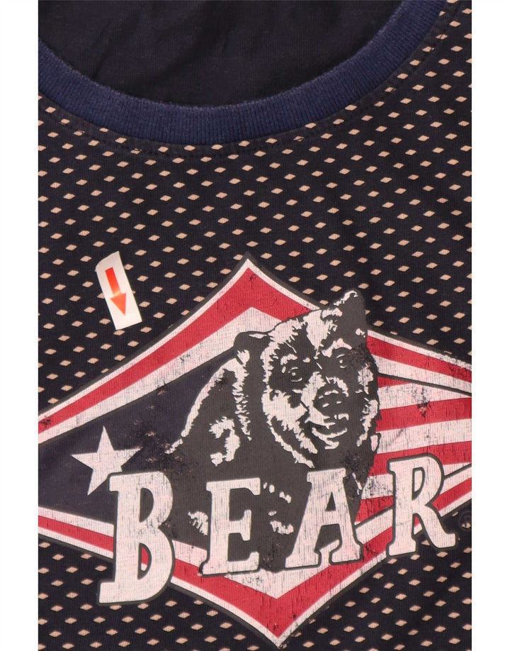 Мужская футболка с рисунком Bear, большой темно-синий пятнистый хлопок