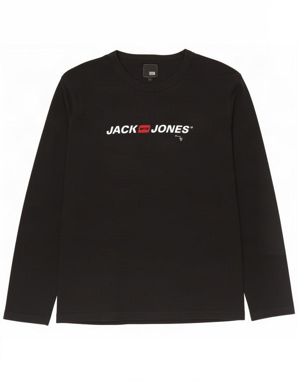 Мужской топ с рисунком Jack & Jones с длинным рукавом, большой черный хлопок
