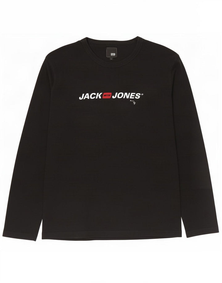 Мужской топ с рисунком Jack & Jones с длинным рукавом, большой черный хлопок