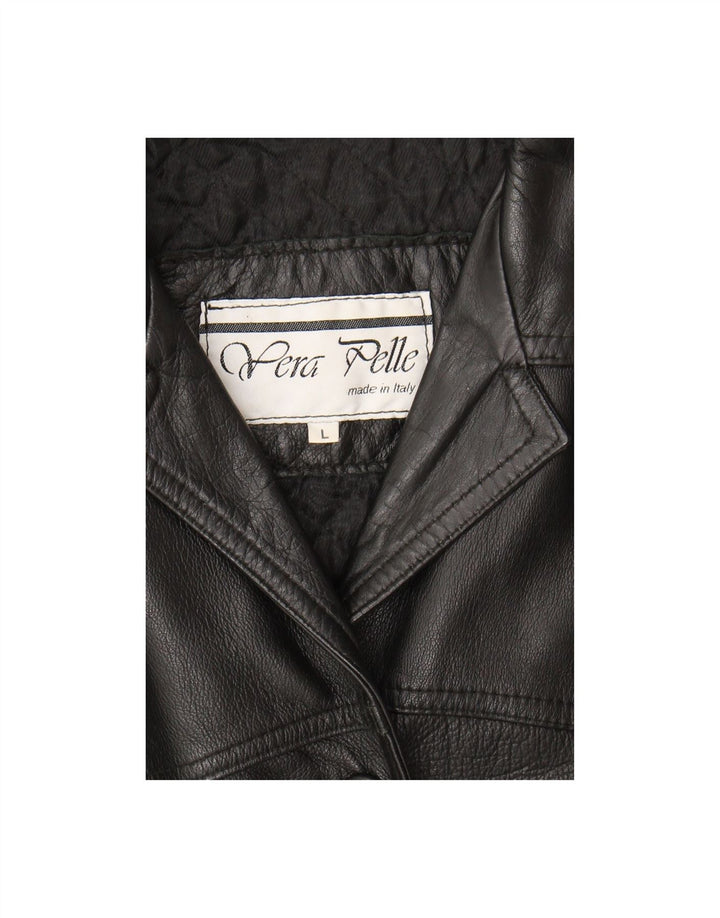 VINTAGE Womens Leather Jacket UK 16 Large Black Leather