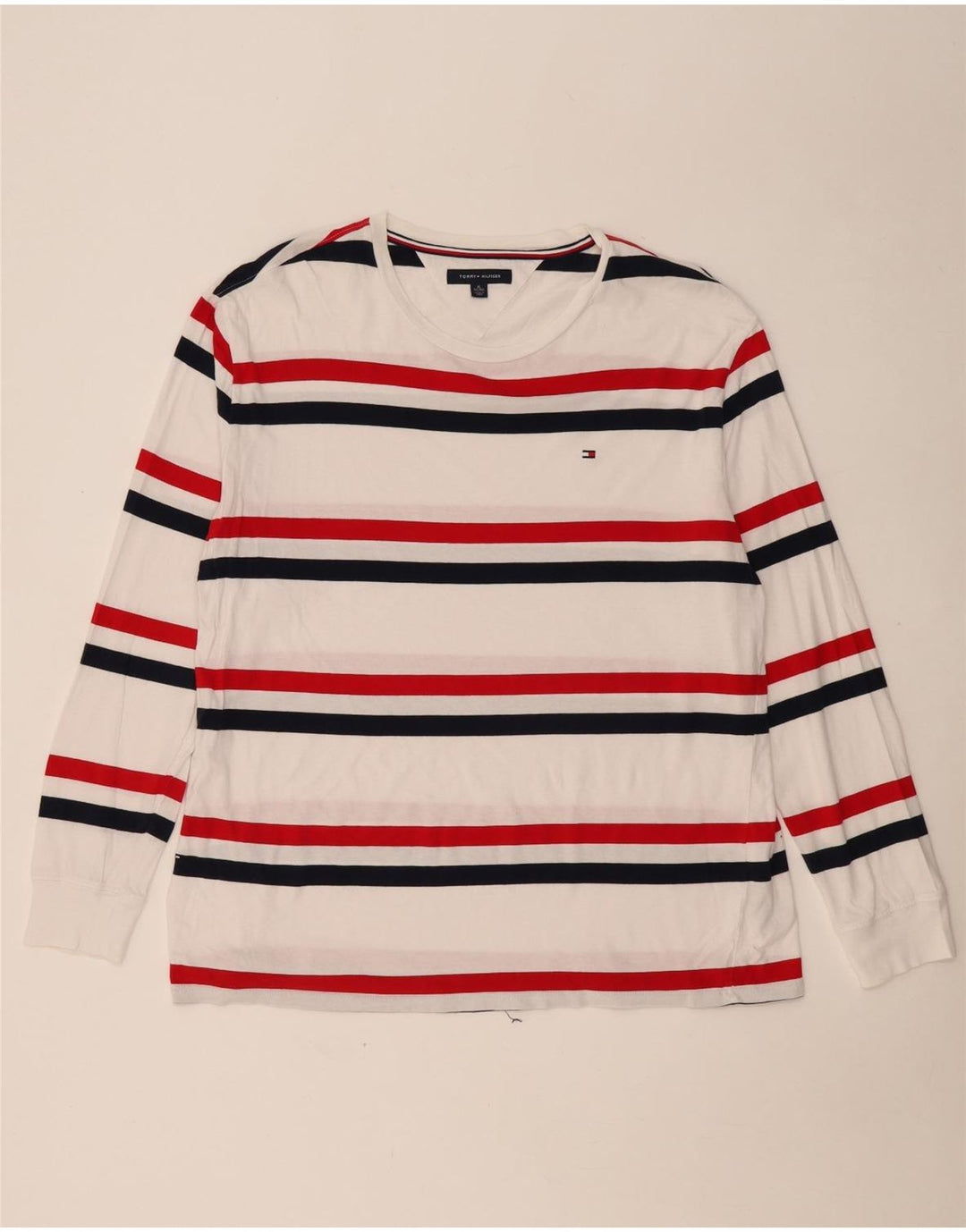 TOMMY HILFIGER Мужской топ с длинным рукавом XL из хлопка в белую полоску