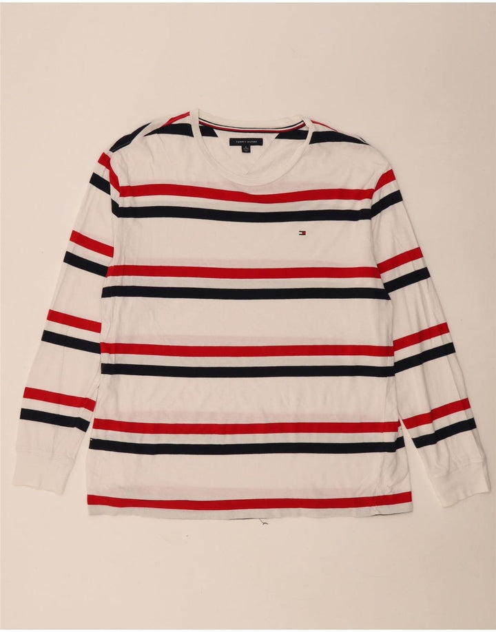 TOMMY HILFIGER Мужской топ с длинным рукавом XL из хлопка в белую полоску