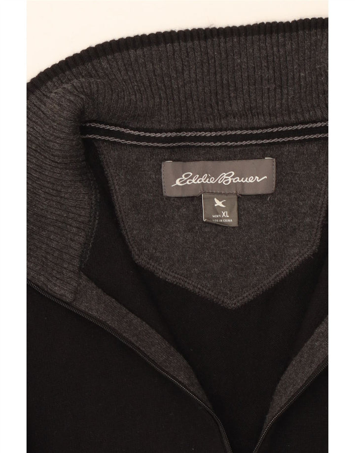 EDDIE BAUER Mens Zip Neck Jumper Sweater XL Black Cotton Vintage Eddie Bauer and Second-Hand Eddie Bauer from Messina Hembry 