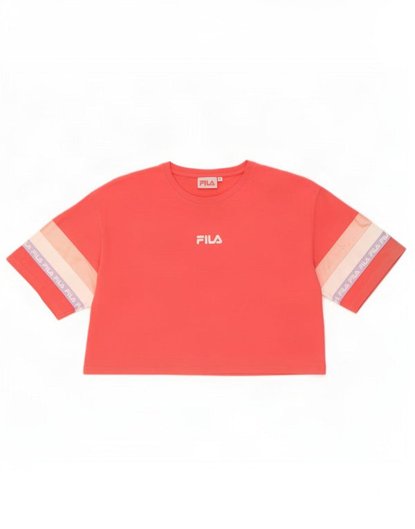 Женская укороченная футболка с графическим рисунком Fila Top UK 16, большой красный цвет с цветными блоками