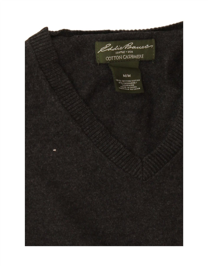 EDDIE BAUER Womens V-Neck Jumper Sweater UK 14 Medium Grey Cotton Vintage Eddie Bauer and Second-Hand Eddie Bauer from Messina Hembry 