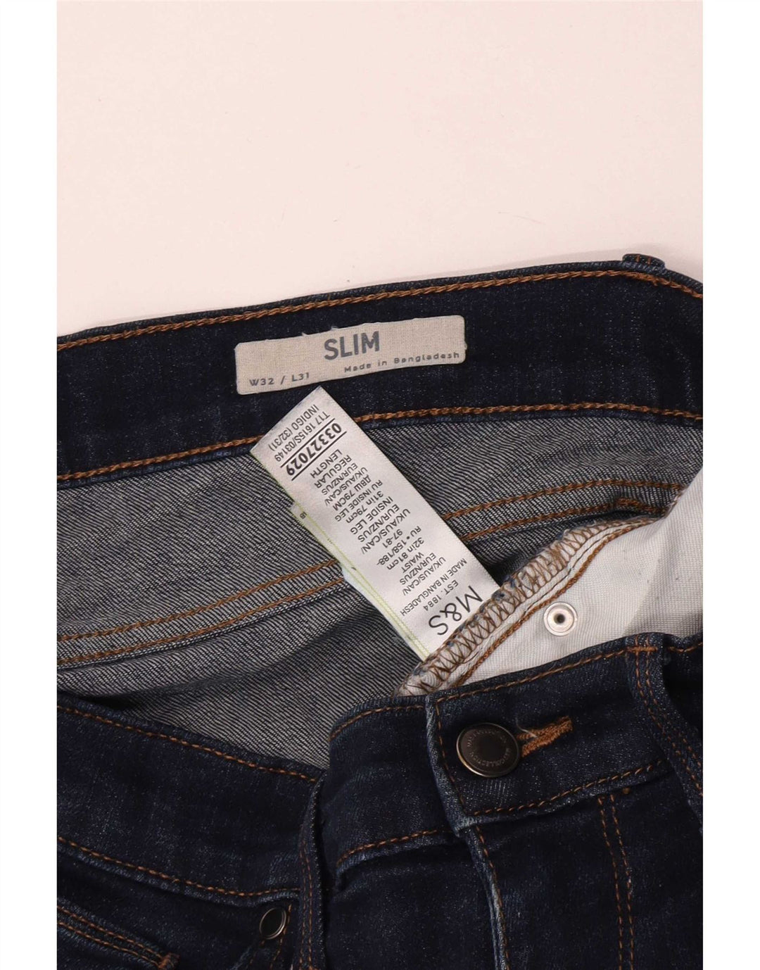 Мужские узкие джинсы Marks & Spencer W32 L31 темно-синие, хлопок