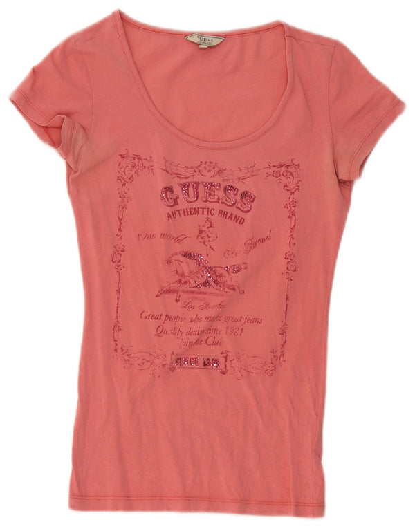 Женская футболка с рисунком Guess UK 4 XS, розовый хлопок