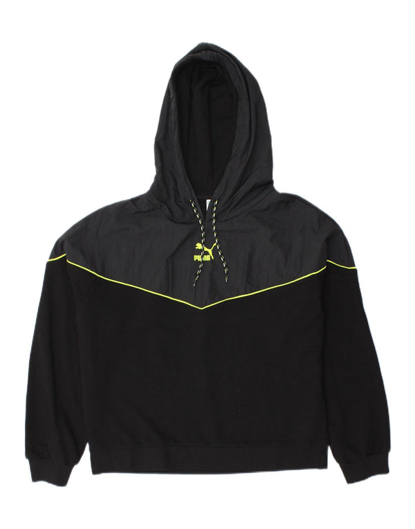 Женский джемпер с капюшоном Puma UK 16, большой черный, хлопок с цветными блоками