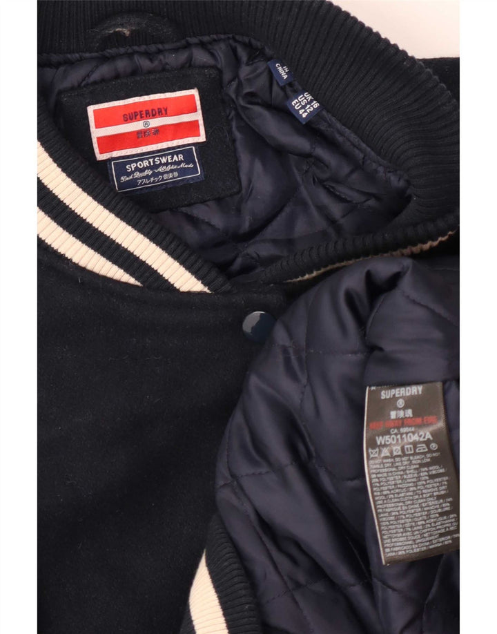 Женская университетская куртка оверсайз Superdry UK 16, большая темно-синяя с цветными блоками