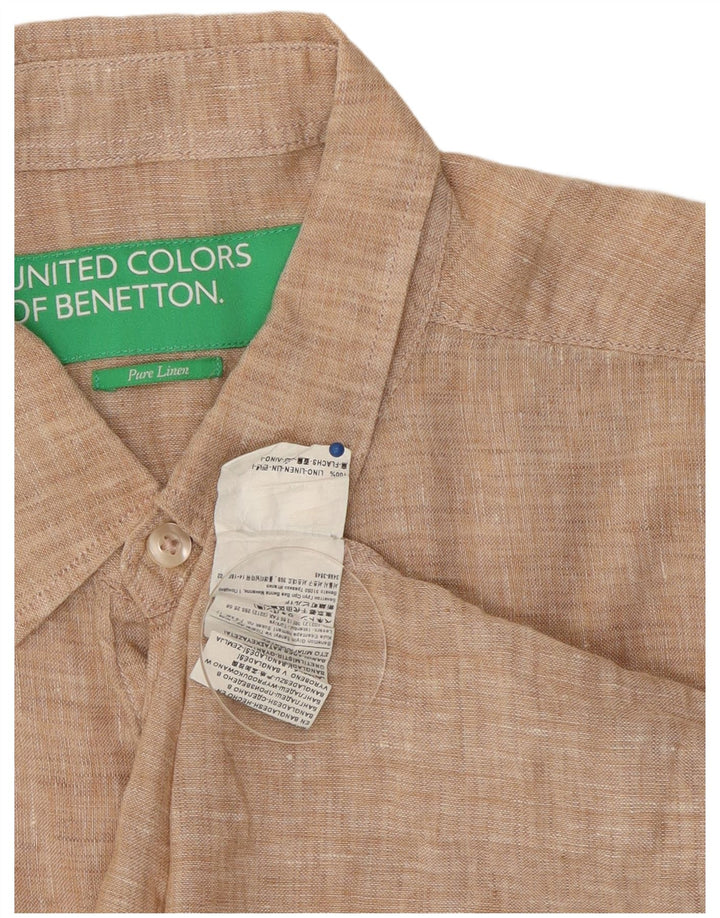 Мужская рубашка с коротким рукавом Benetton, большая, бежевая, льняная